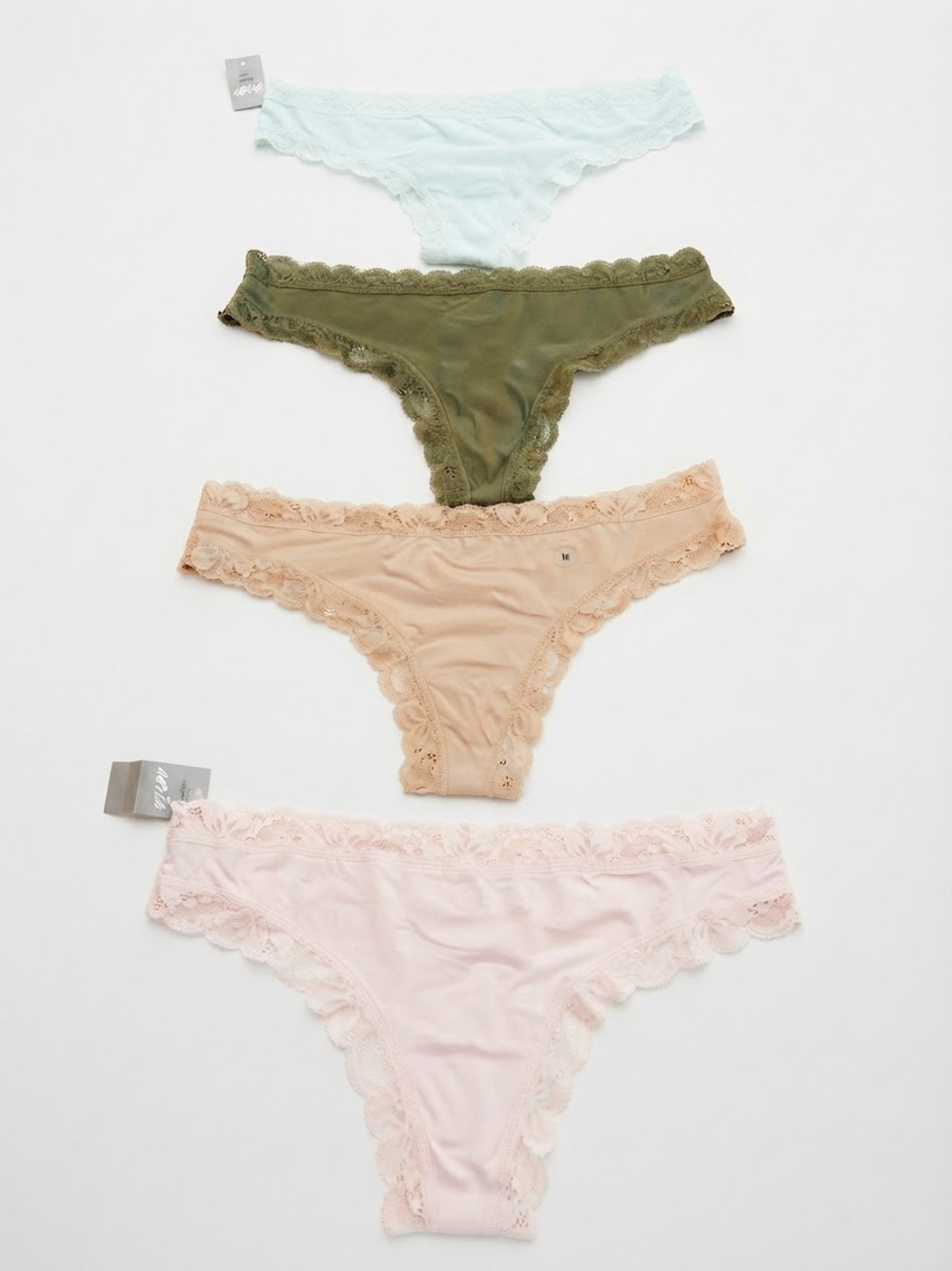 aerie Lace Bikini Panties in Mint, Olive, Nude & Blush